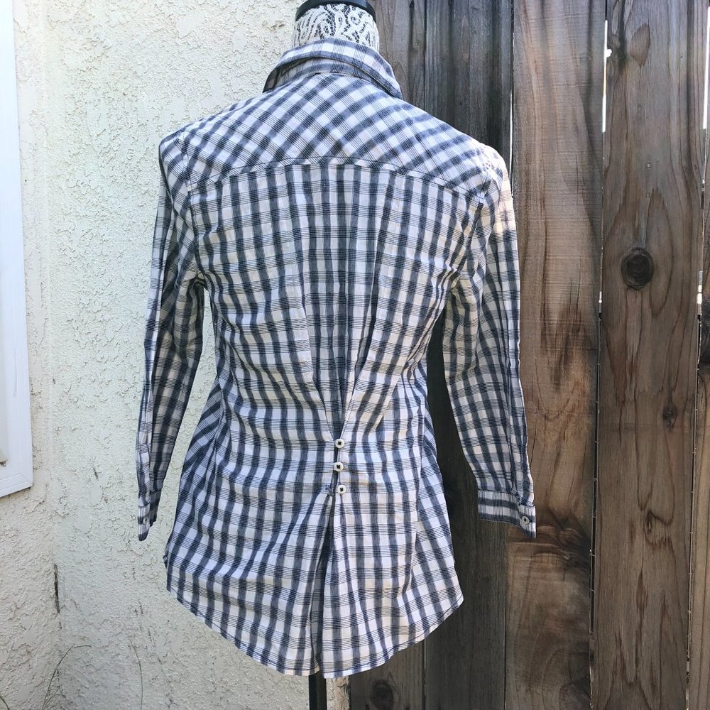 Lucky Brand Long 3/4 Sleeve Plaid Button Down Blouse Size Small - Picture 2 of 5